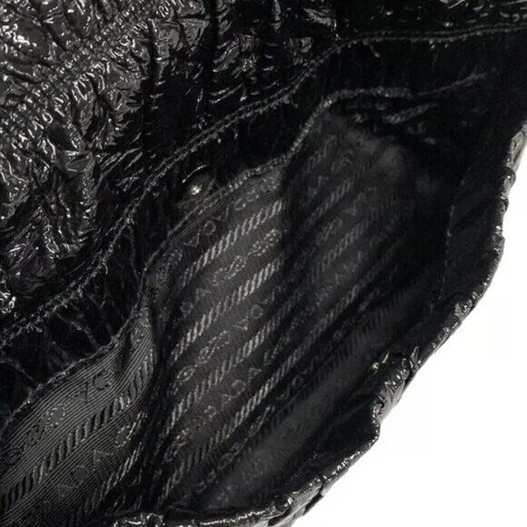 100% Authentic PRADA Gathered Bag Black Patent Leather Shoulder Bag 534-11924 - Picture 13 of 14